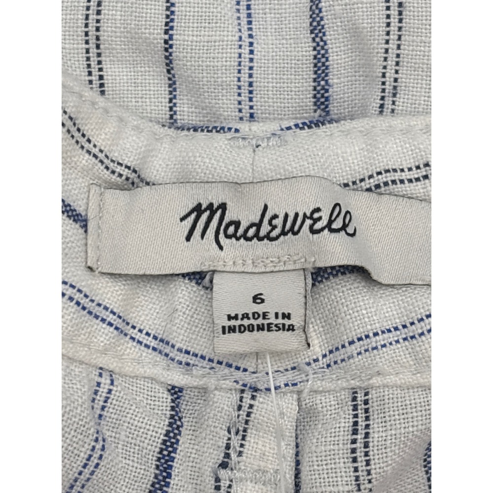 Madewell The Zoe Relaxed Wide Pant 100% Linen Striped White Blue size 6 NV159 - Picture 9 of 13